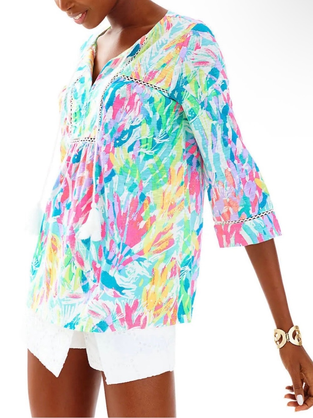 NWT Lilly Pulitzer Tilda Tunic Top Women’s XS Sparkling Sands Holy Grail Cotton